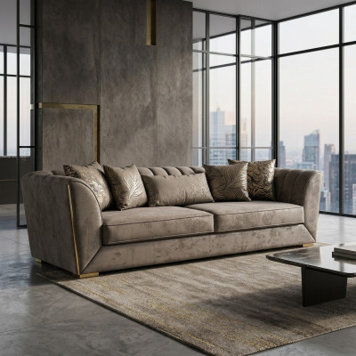 Modern luxury taupe three-seater sofa