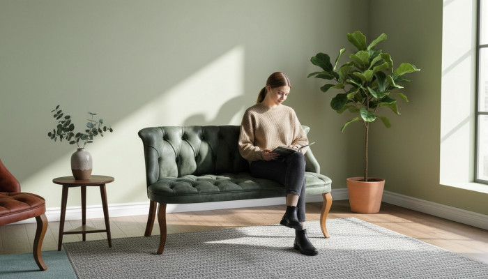 Green double Chesterfield sofa
