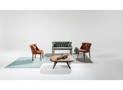 Modern two-seater sofa with artificial leather in Chesterfield style
