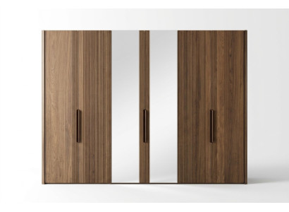 Large brown wardrobe bedroom closet with mirror cabinets