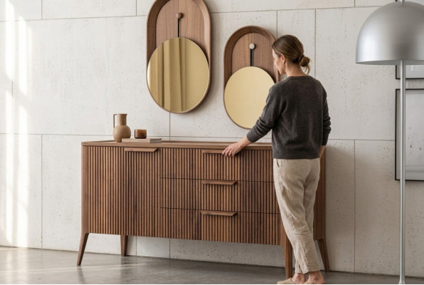 Walnut Nature - Toros Black Marble Dresser Luxury Living Room Furniture