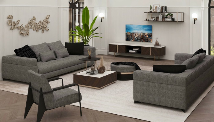 Gray sofa set three-seater, two-seater, armchair living room set new.
