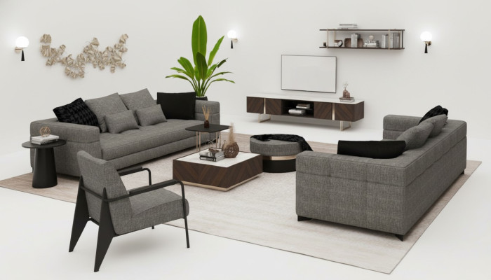 Gray sofa set three-seater, two-seater, armchair living room set new.