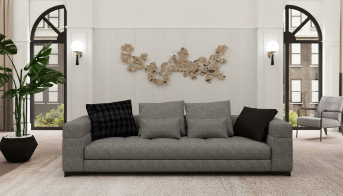 Gray sofa three-seater living room seating furniture wooden frame sofa collection