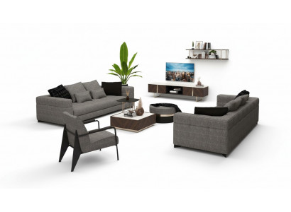 Gray armchair, stainless steel legs, modern living room furniture, armchair, sofa, couch