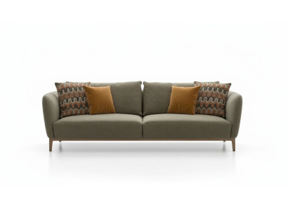 Olive green three-seater modern living room couch seating furniture sofa.