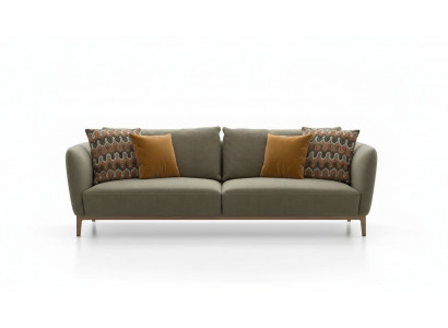 Olive green three-seater modern living room couch seating furniture sofa.