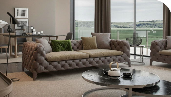 Chesterfield four-seater taupe modern couch living room furniture modern new