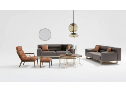 Brown living room suite luxurious 3-seater Stivloller armchair upholstered stool