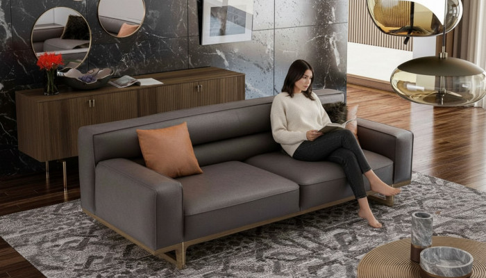 Gray three-seater modern luxury couch living room furniture living room sofa