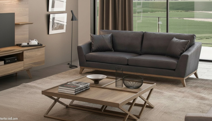 Gray faux leather three-seater living room sofa modern couch style furniture