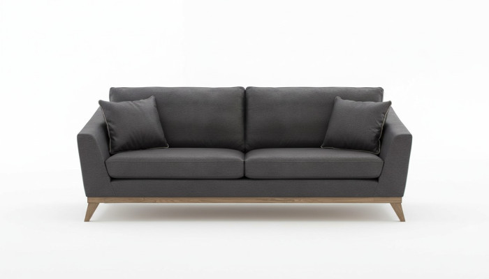 Gray faux leather three-seater living room sofa modern couch style furniture