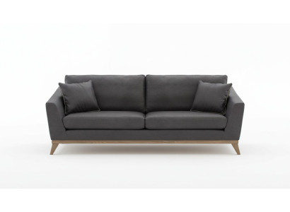 Gray faux leather three-seater living room sofa modern couch style furniture