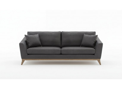 Gray faux leather three-seater living room sofa modern couch style furniture