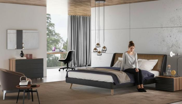 Bedroom set bed frame bedside tables dresser mirror wooden furniture