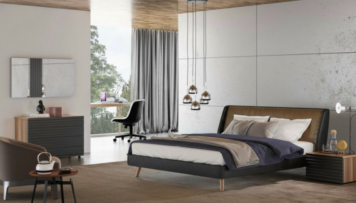 Bedroom set bed frame bedside tables dresser mirror wooden furniture