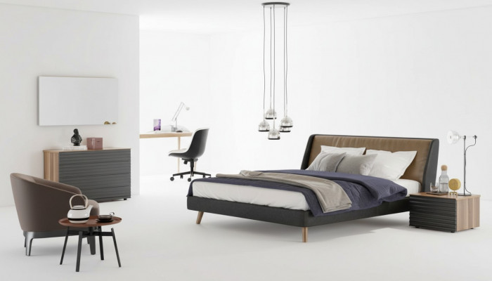 Bedroom set bed frame bedside tables dresser mirror wooden furniture