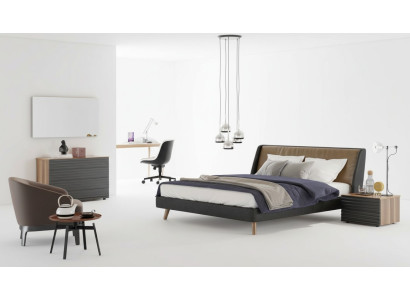 Bedroom set bed frame bedside tables dresser mirror wooden furniture