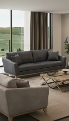 Gray three-seater wooden frame modern living room couch new luxury design