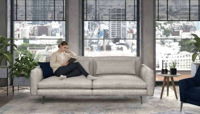 Three-seater couch modern living room furniture textile sofas gray modern style