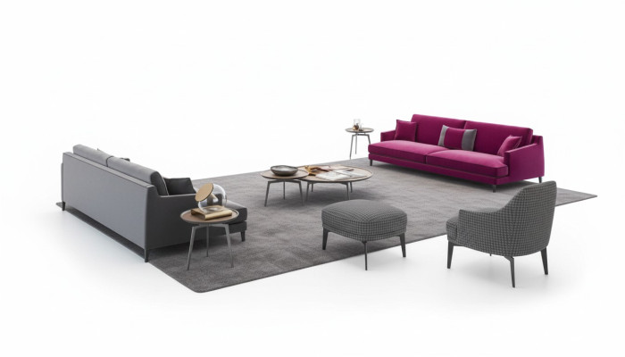Large Gray Living Room Sofa Set Luxury 3+2+1 Seater Stool 4-piece New