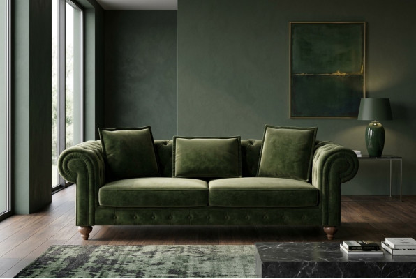 Green Chesterfield Textile Three-Seater Luxury Couch Living Room Sofa Style