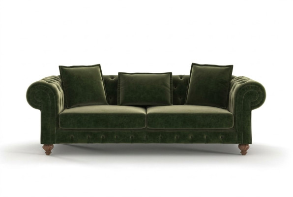 Green Chesterfield Textile Three-Seater Luxury Couch Living Room Sofa Style