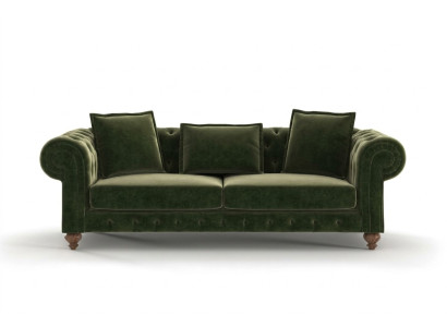 Green Chesterfield Textile Three-Seater Luxury Couch Living Room Sofa Style