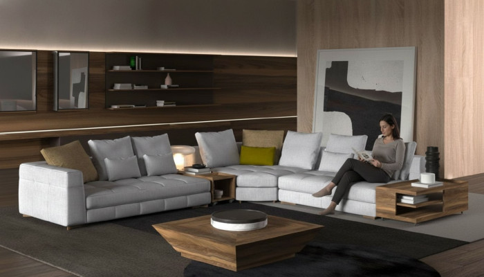 White corner sofa set textile sofas luxury couches L-shaped set new