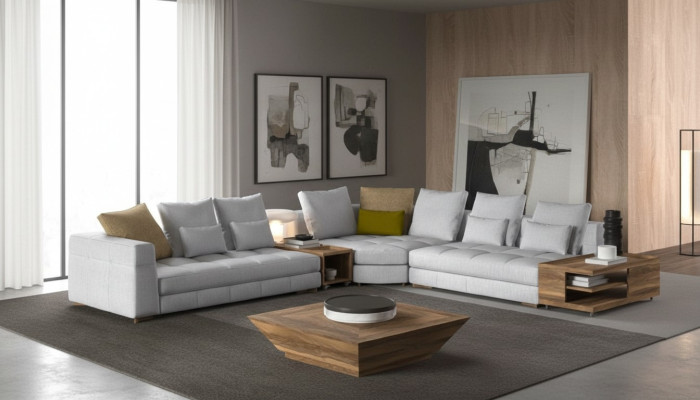 White corner sofa set textile sofas luxury couches L-shaped set new