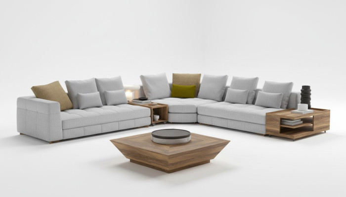 White corner sofa set textile sofas luxury couches L-shaped set new