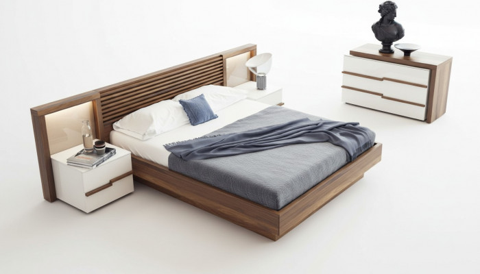 Brown bedroom set luxury bed dresser nightstands natural walnut