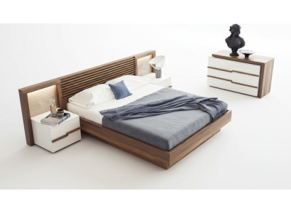 Brown bedroom set luxury bed dresser nightstands natural walnut