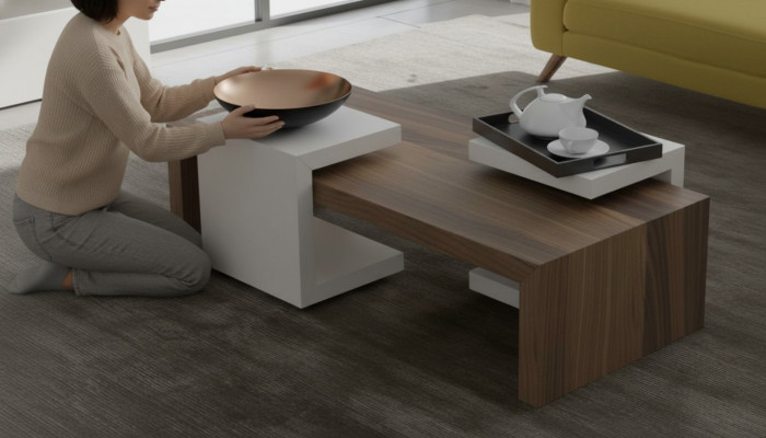 Coffee table set walnut natural living room furniture side tables modern new