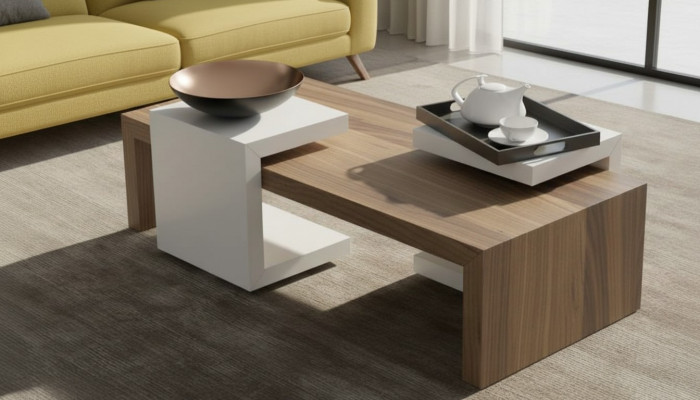 Coffee table set walnut natural living room furniture side tables modern new