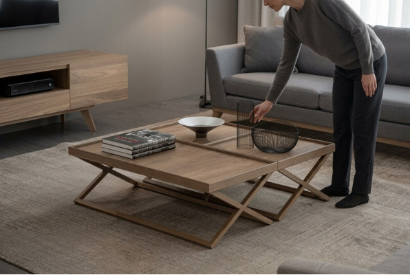 Folding Luxury Brown Coffee Table Wooden Table Living Room Furniture Style Table