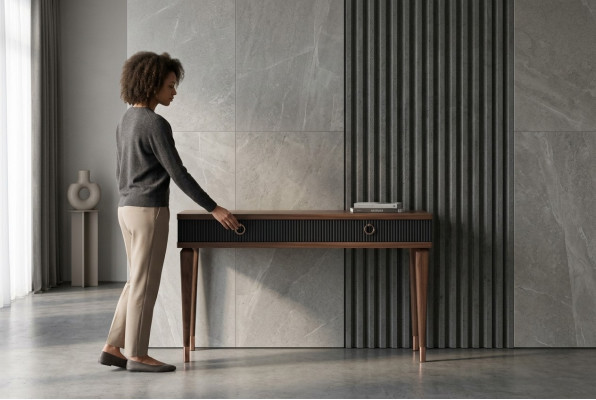 Modern console table with drawers luxury natural walnut - anthracite