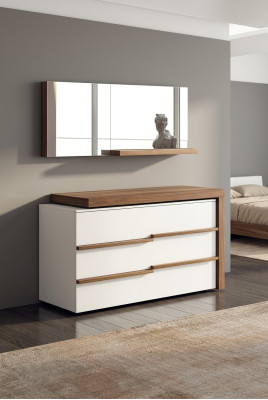 White Luxury Dresser with Mirror Modern Walnut Natural Design New