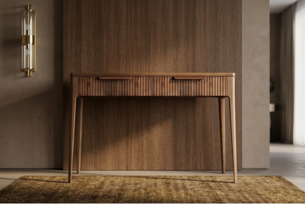 Wood console table, walnut natural - Toros black marble.