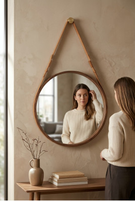 Framed Wall Mirror Luxurious brown frame made of natural walnut wood