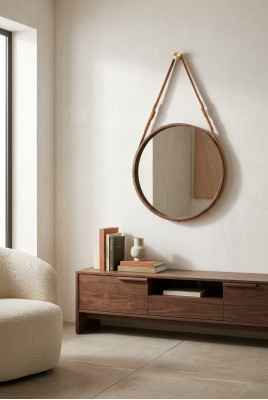 Framed Wall Mirror Luxurious brown frame made of natural walnut wood