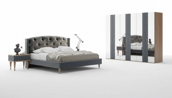 Modern Chesterfield Bedroom Set Designer Double Bed Nightstands