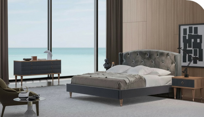 Gray Bedroom Set Luxury Set Double Bed 2x Nightstands Dresser