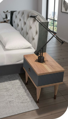 Natural Walnut - Matt Anthracite Nightstand With Drawers Console Tables