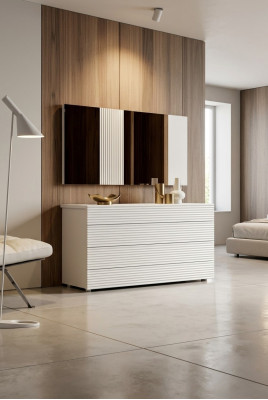 White designer luxury dresser with mirror 4 drawers wooden furniture new