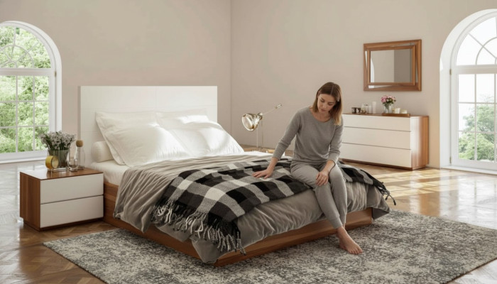 White-Brown Bedroom Set Luxury Wooden Furniture Bed Nightstands Dresser