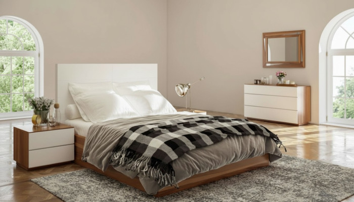 White-Brown Bedroom Set Luxury Wooden Furniture Bed Nightstands Dresser