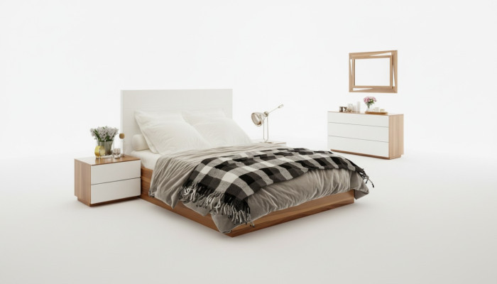 White-Brown Bedroom Set Luxury Wooden Furniture Bed Nightstands Dresser