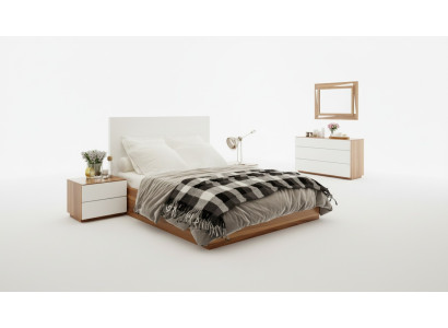White-Brown Bedroom Set Luxury Wooden Furniture Bed Nightstands Dresser