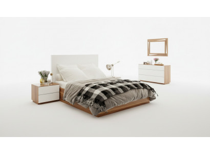 White-Brown Bedroom Set Luxury Wooden Furniture Bed Nightstands Dresser